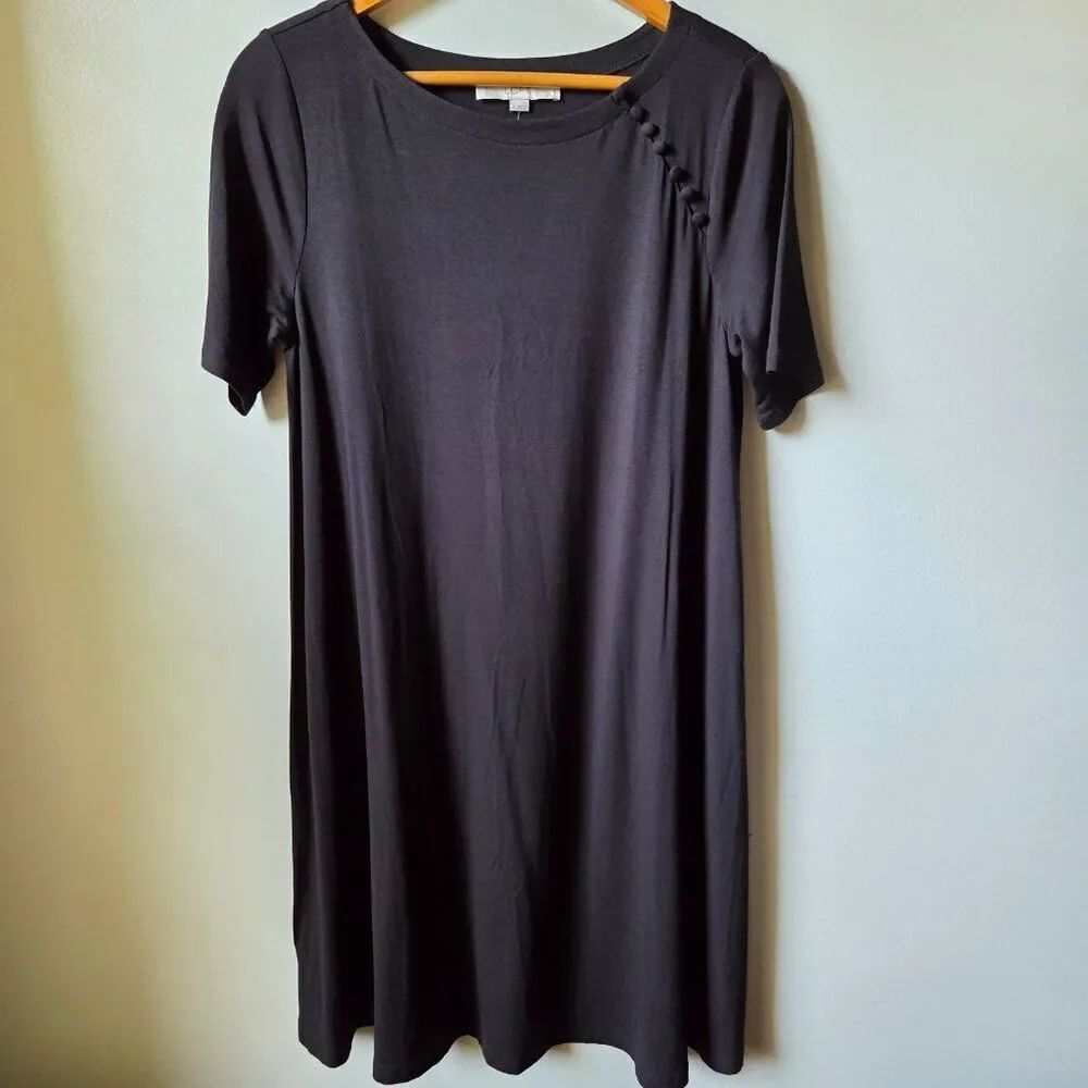 NWT LOFT BLACK MINIMALIST SHIRT DRESS BUTTONED ACCENT SIZE M